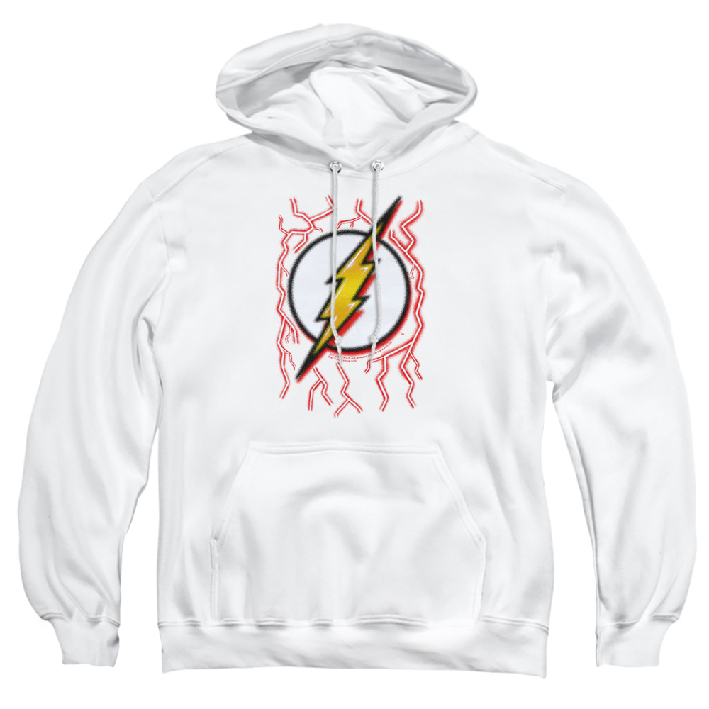 JLA835-AFTH-3 DC Flash Airbrush Bolt Adult Pullover Hoodie, White - Large