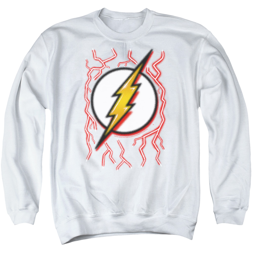 JLA835-AS-2 DC Flash Airbrush Bolt Adult Crewneck Sweatshirt, White - Medium