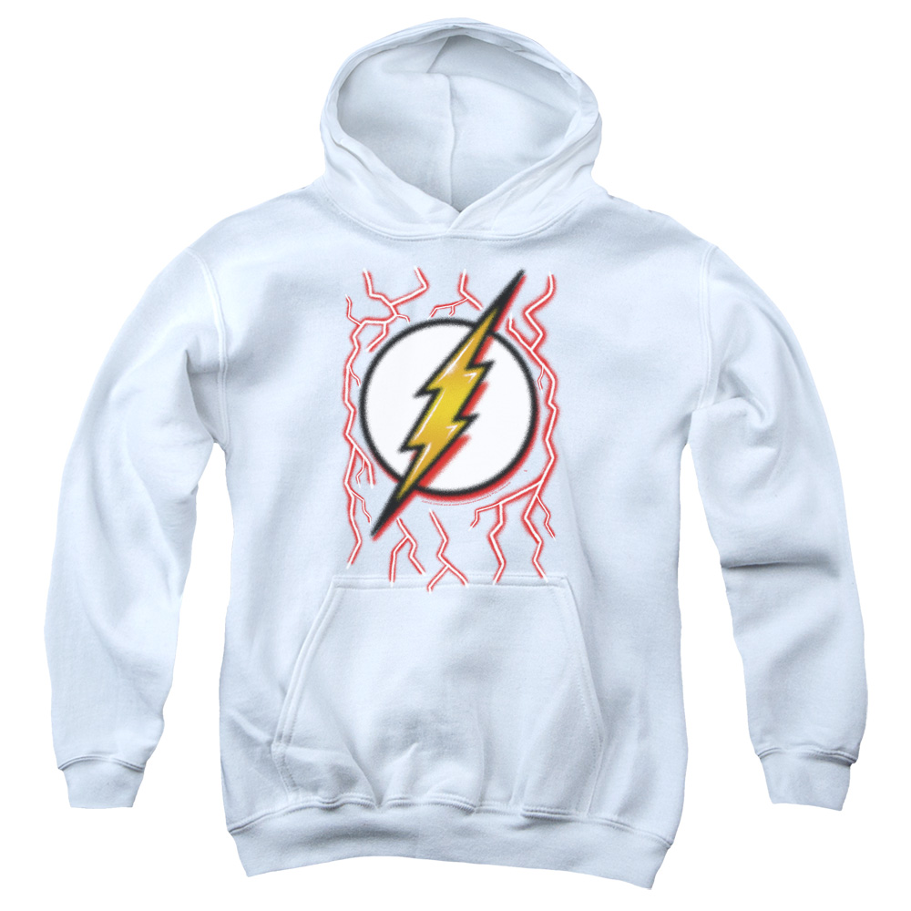 JLA835-YFTH-2 DC Flash Airbrush Bolt Youth Hooded Sweatshirt, White - Medium