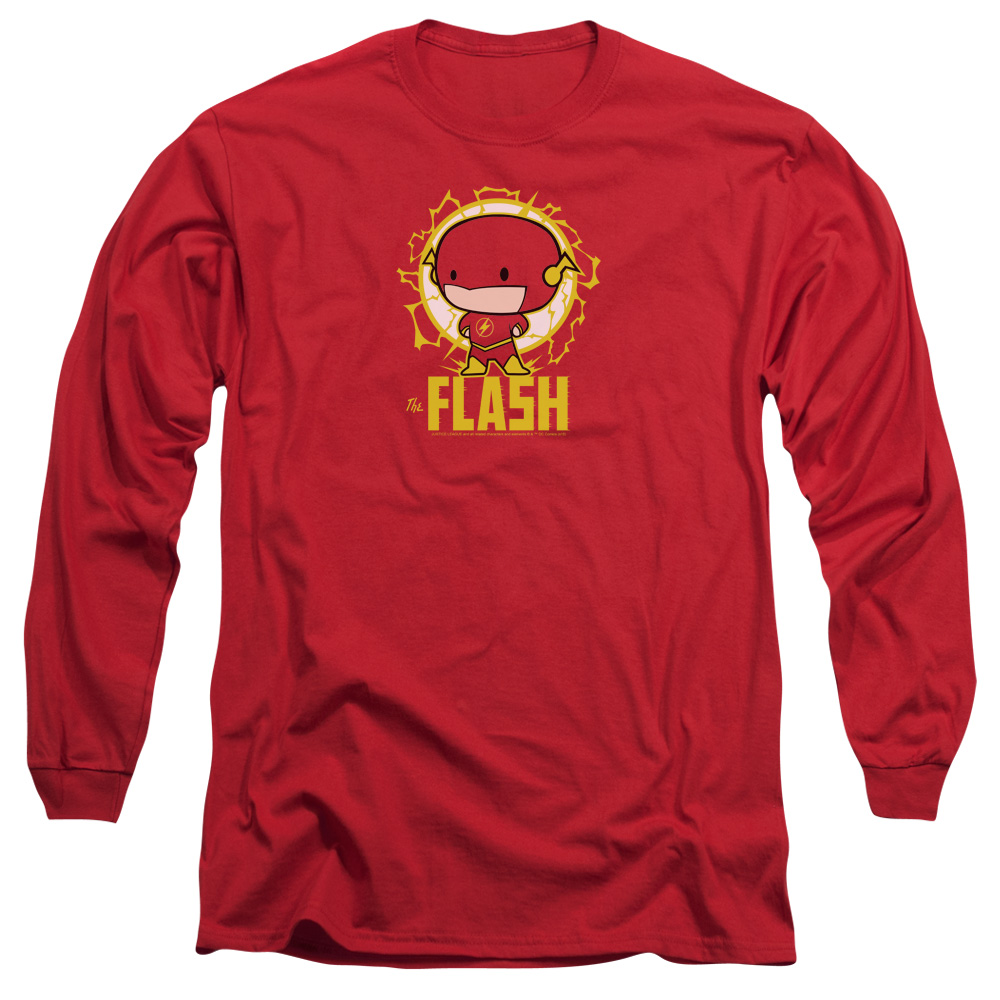 JLA828-AL-5 DC Flash Flash Chibi Adult Long Sleeve T-Shirt, Red - 2X