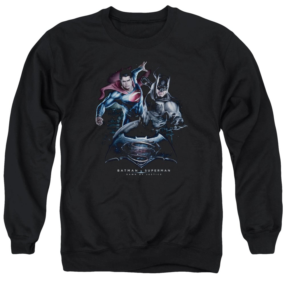 BVS175-AS-5 Batman vs Superman Team Up Adult Crewneck Sweatshirt, Black - 2X