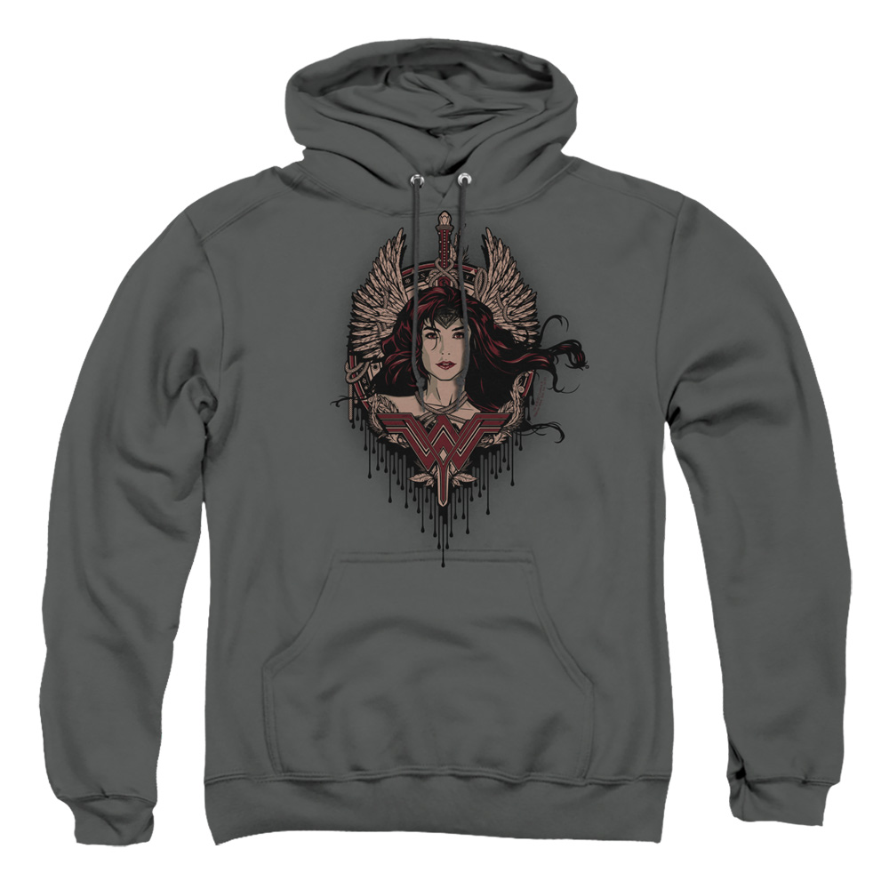 BVS130-AFTH-2 Batman vs Superman Winged Goddess Adult Pullover Hoodie, Charcoal - Medium