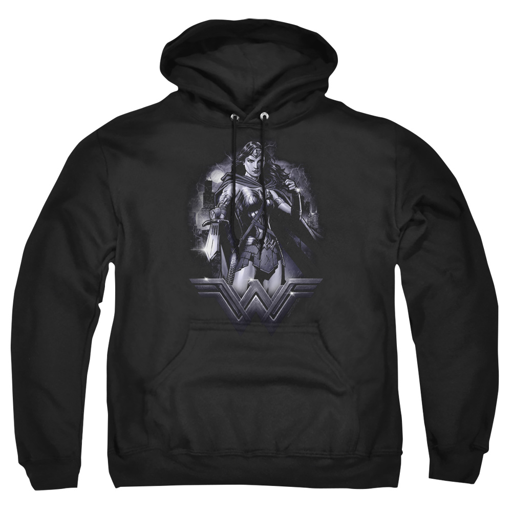 BVS138-AFTH-2 Batman vs Superman Rainy Night Adult Pullover Hoodie, Black - Medium