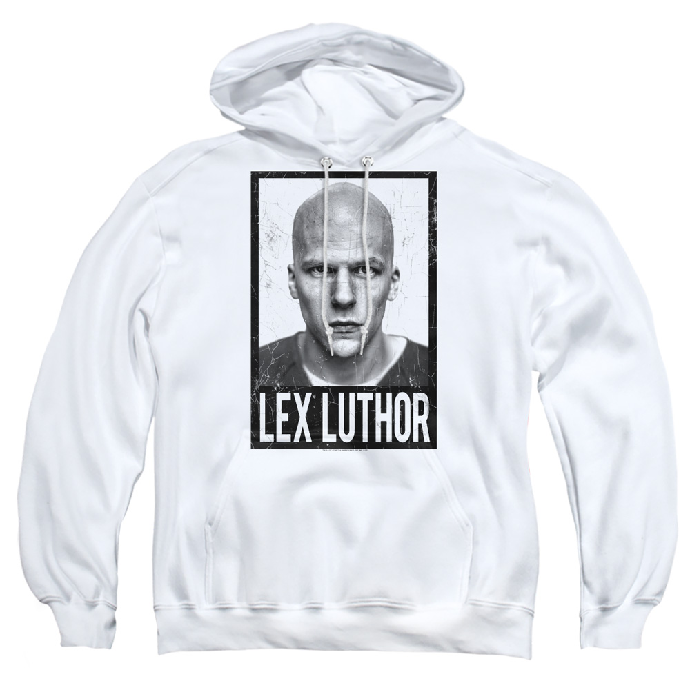 BVS182-AFTH-5 Batman vs Superman Luthor Adult Pullover Hoodie, White - 2X