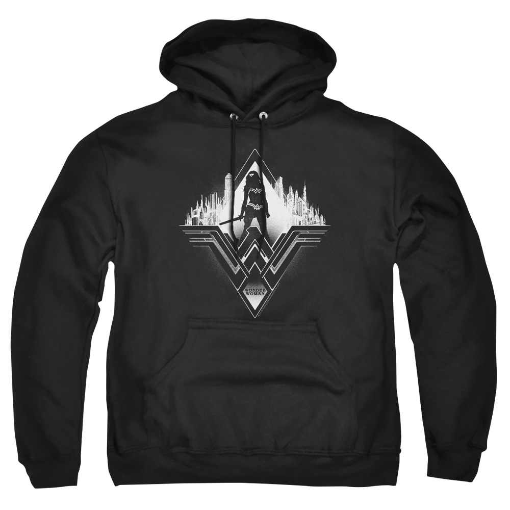 BVS194-AFTH-6 Batman vs Superman City Warrior Adult Pullover Hoodie, Black - 3X