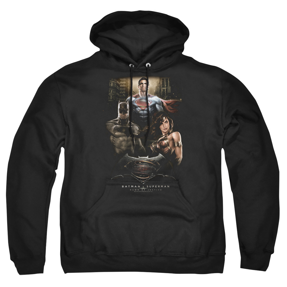 BVS173-AFTH-3 Batman vs Superman Thre Three Adult Pullover Hoodie, Black - Large
