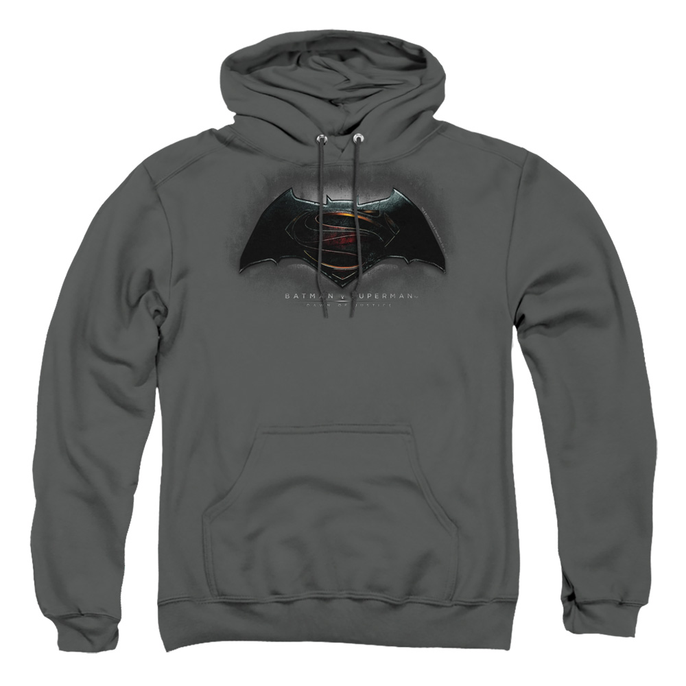 BVS106F-AFTH-1 Batman vs Superman Logo Adult Pullover Hoodie, Charcoal - Small