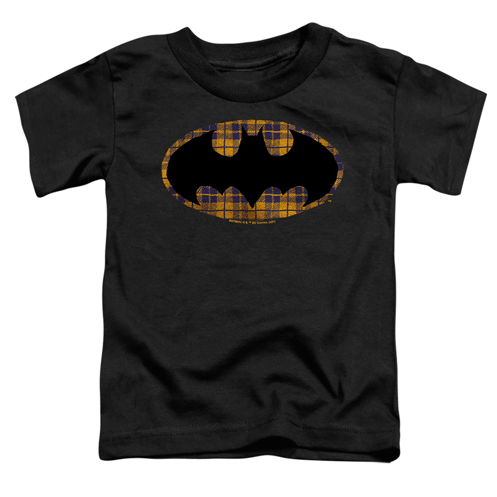 BM3157-TT-3 Batman Torn Plaid Logo Toddler Short Sleeve T-Shirt, Black - Large 4T