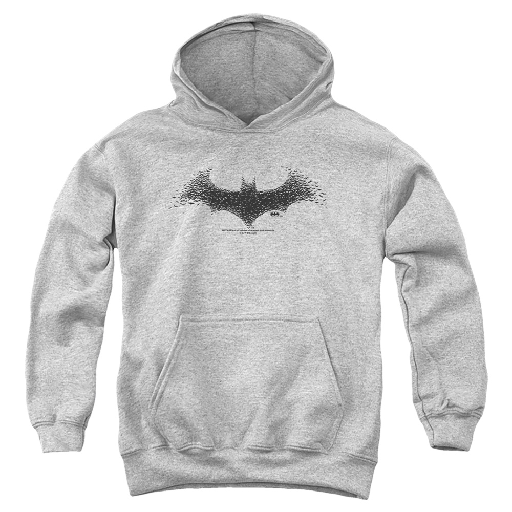 BM3410-YFTH-2 Batman Bat Logo 2 Youth Hooded Sweatshirt, Athletic Heather - Medium