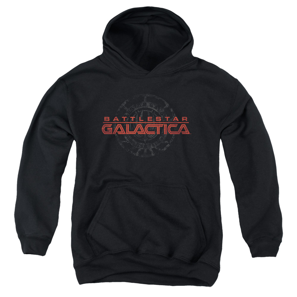 BSG215-YFTH-2 BSG Battered Logo Youth Hooded Sweatshirt, Black - Medium