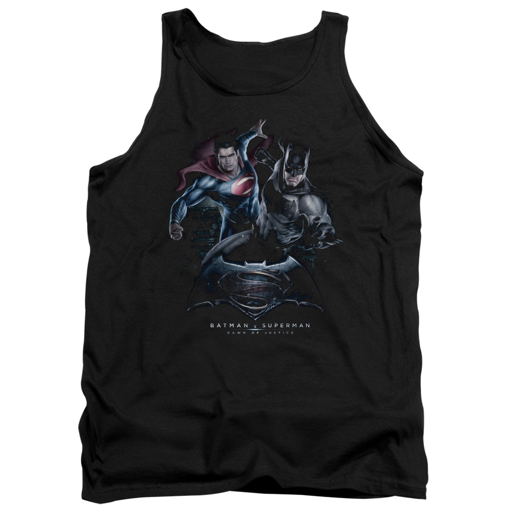 BVS175-TK-4 Batman vs Superman Team Up Adult Tank Top, Black - Extra Large