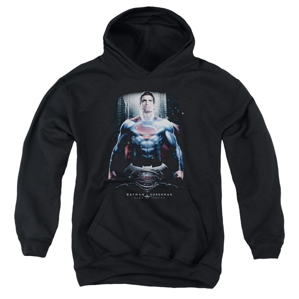 BVS177-YFTH-4 Batman vs Superman Supe Ground Zero Youth Hooded Sweatshirt, Black - Extra Large
