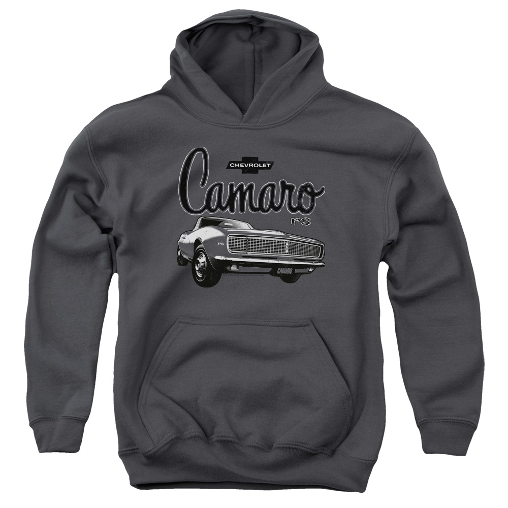 CHV152-YFTH-3 Chevrolet Script Car Youth Hooded Sweatshirt, Charcoal - Large
