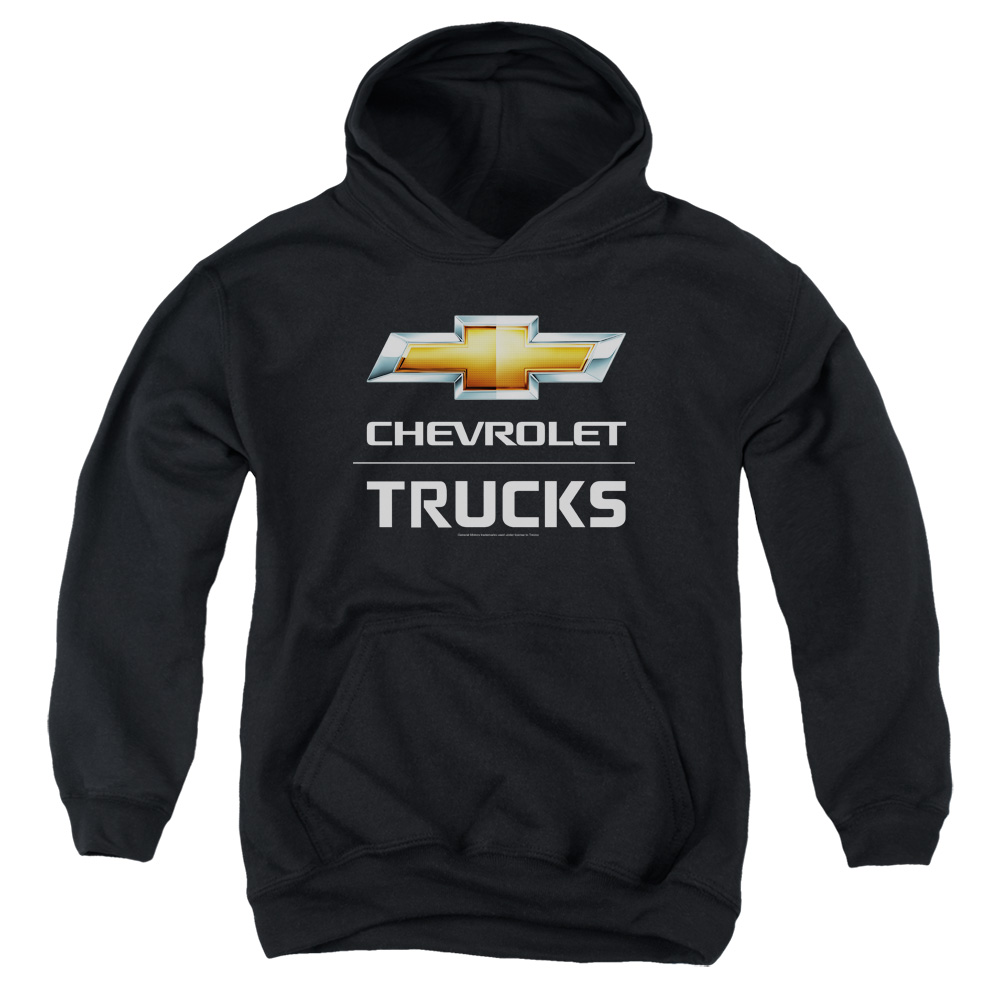 CHV248-YFTH-2 Chevrolet Trucks Youth Hooded Sweatshirt, Black - Medium