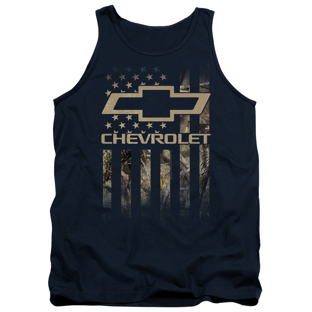 CHV247-TK-2 Chevrolet Camo Flag Adult Tank Top, Navy - Medium