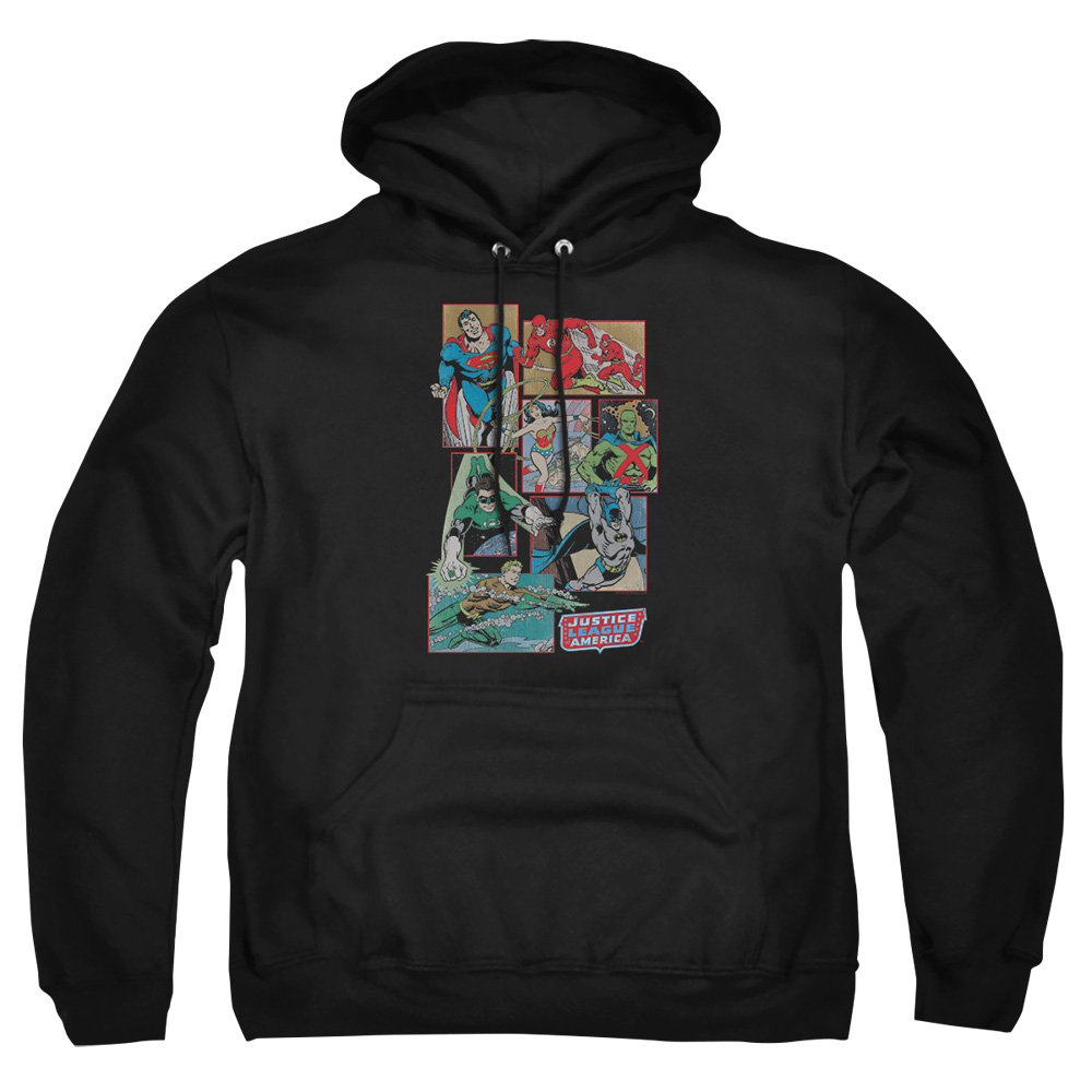 DCO236-AFTH-7 DC Justice League Boxes Adult Pullover Hoodie, Black - 4X