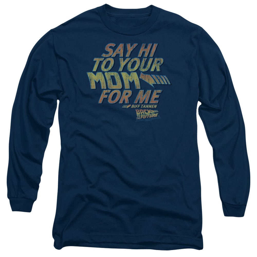 UNI351-AL-6 Back to the Future Say Hi Adult Long Sleeve T-Shirt, Navy - 3X