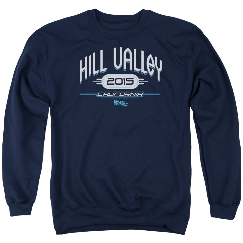 UNI384-AS-6 Back to the Future II Hill Valley 2015 Adult Crewneck Sweatshirt, Navy - 3X