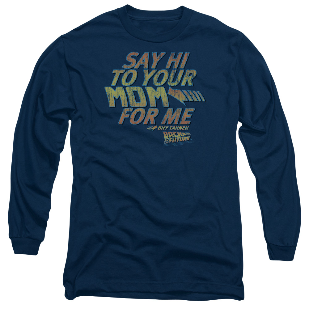 UNI351-AL-4 Back to the Future Say Hi Adult Long Sleeve T-Shirt, Navy - Extra Large