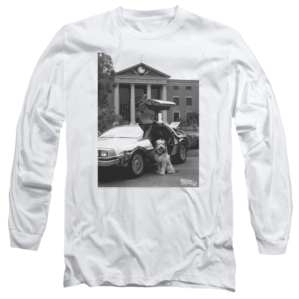UNI565-AL-6 Back to the Future II Einstein Adult Long Sleeve T-Shirt, White - 3X