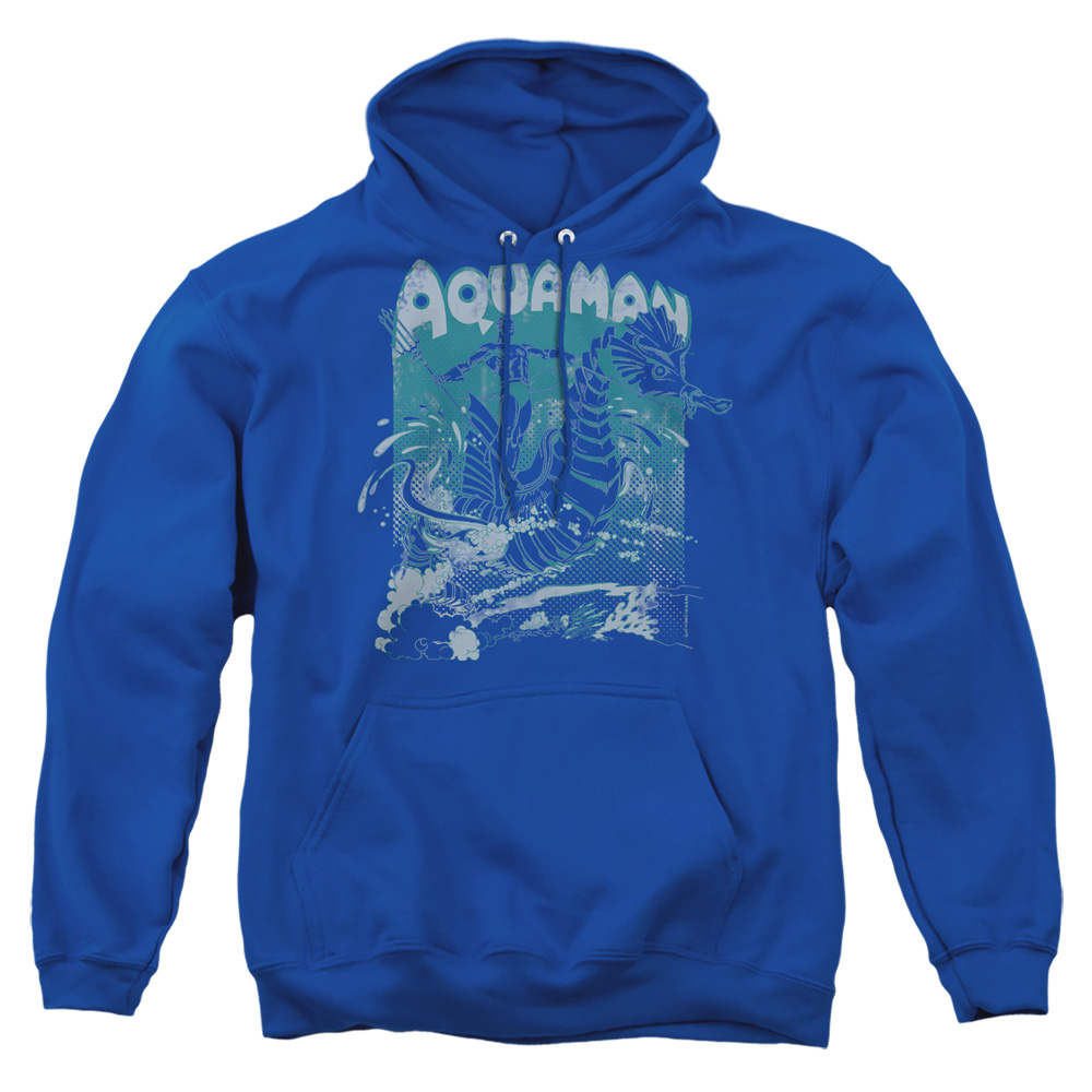 DCO162-AFTH-4 DC Aquaman Catch A Wave Adult Pullover Hoodie, Royal - Extra Large