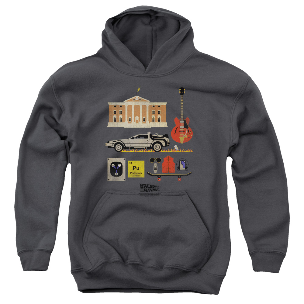 UNI900-YFTH-1 Back to the Future Items Youth Hooded Sweatshirt, Charcoal - Small