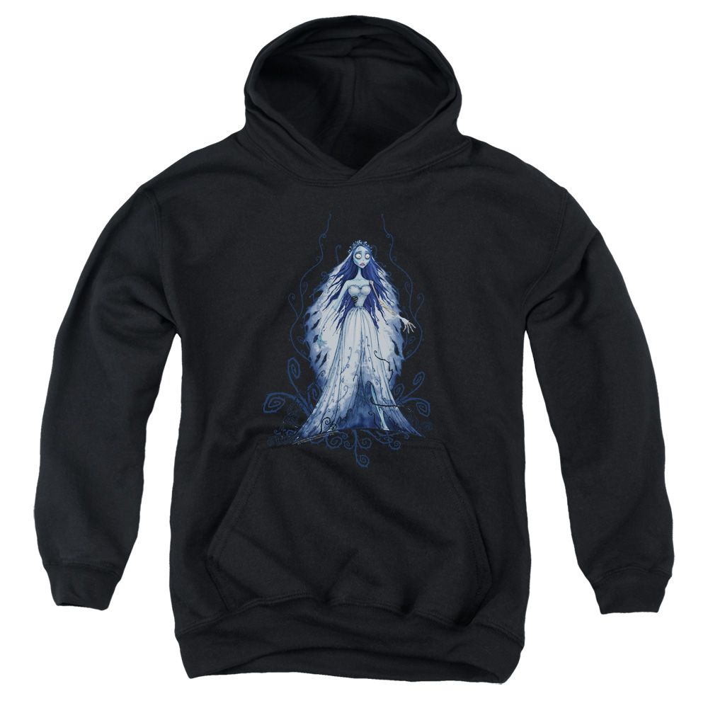 WBM728-YFTH-3 Corpse Bride Vines Youth Hooded Sweatshirt, Black - Large