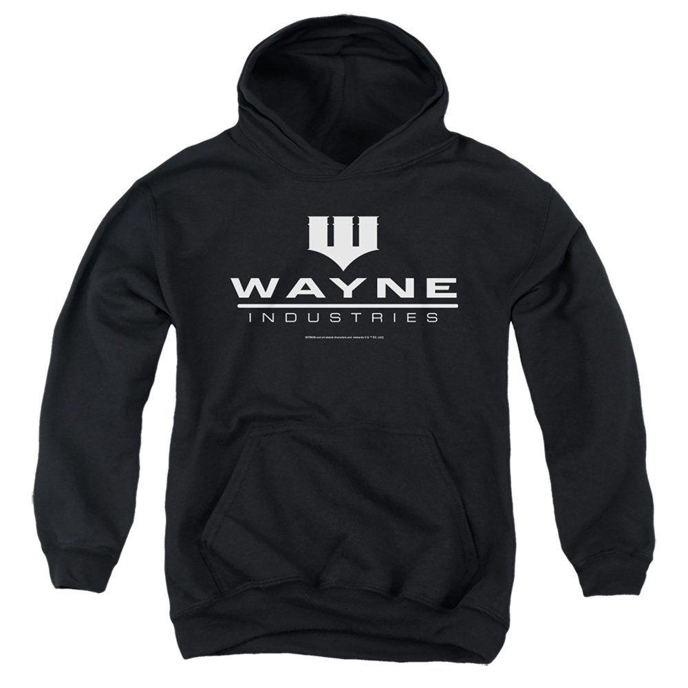BM3499-YFTH-2 Batman Wayne Logo On Black Youth Hooded Sweatshirt, Black - Medium