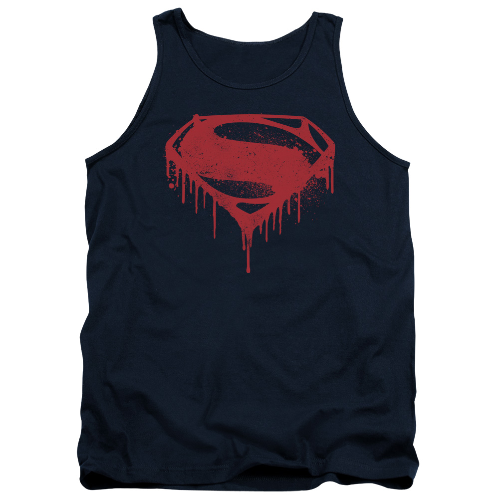 BVS120B-TK-4 Batman vs Superman Splattered Adult Tank Top, Navy - Extra Large