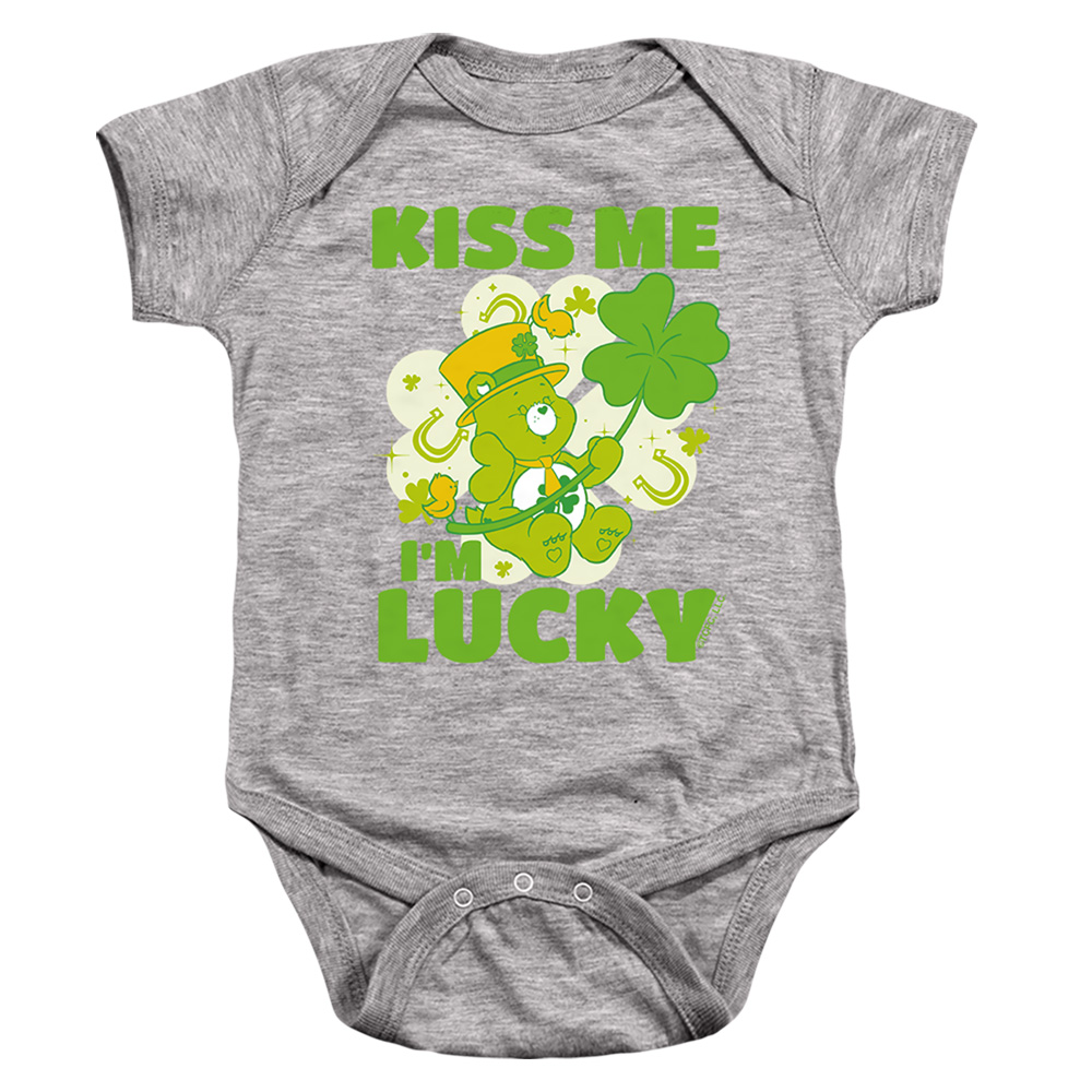 CBR10048SPD-SS-4 Care Bears Kiss Me IM Lucky St. Patricks Day Good Luck Bear Infant Snapsuit, Athletic Heather - Extra Large - 24 Month