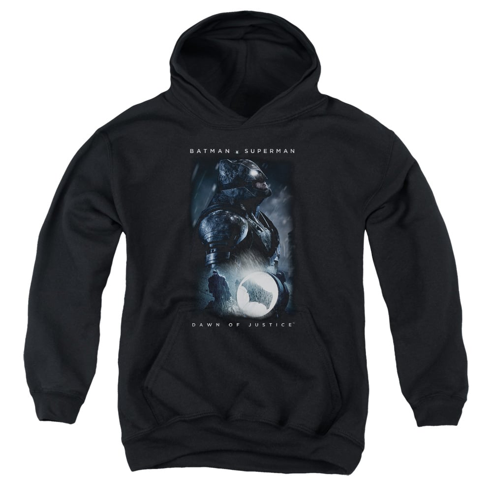 BVS208-YFTH-2 Batman vs Superman Signal Youth Hooded Sweatshirt, Black - Medium