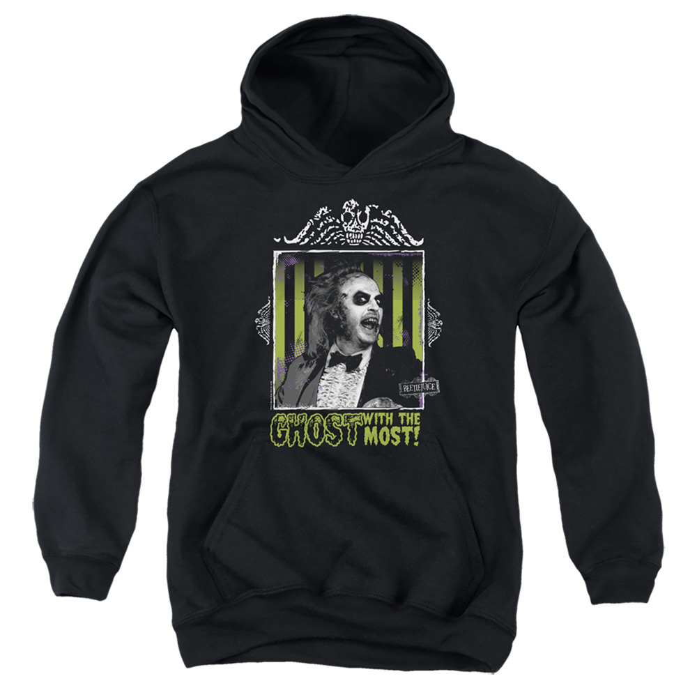 WBM1118-YFTH-2 Beetlejuice Ghost Youth Hooded Sweatshirt, Black - Medium