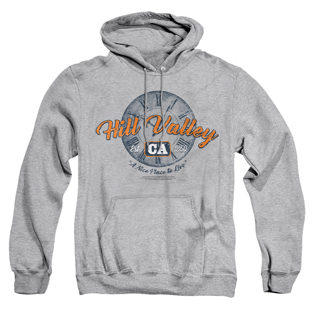 UNI1125-AFTH-3 Back to the Future Hill Valley Adult Pullover Hoodie, Athletic Heather - Large