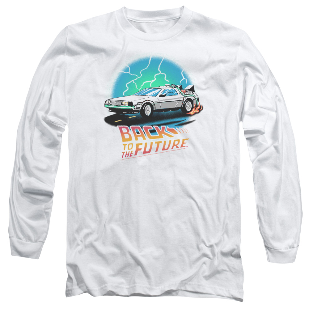 UNI1127-AL-1 Back to the Future Bttf Airbrush Adult Long Sleeve T-Shirt, White - Small