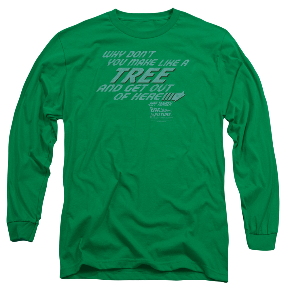 UNI276-AL-1 Back to the Future Make Like A Tree Adult Long Sleeve T-Shirt, Kelly Green - Small