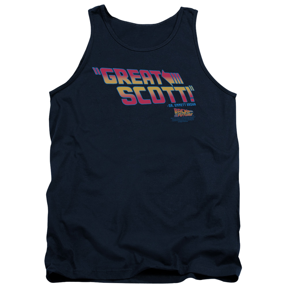 UNI277-TK-2 Back to the Future Great Scott Adult Tank Top, Navy - Medium