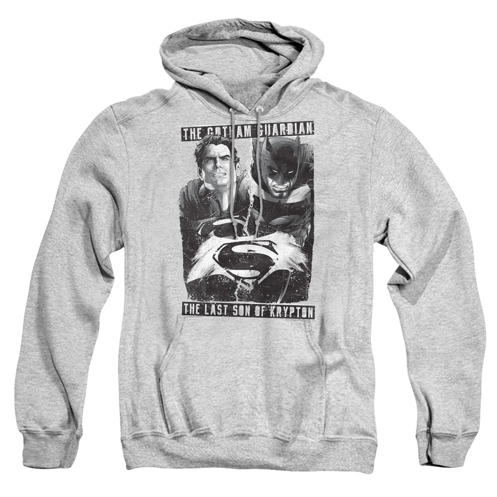 BVS131-AFTH-2 Batman vs Superman Guardian vs Son Adult Pullover Hoodie, Athletic Heather - Medium