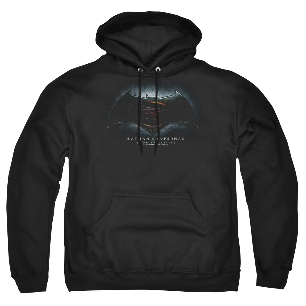 BVS106B-AFTH-4 Batman vs Superman Logo Adult Pullover Hoodie, Black - Extra Large