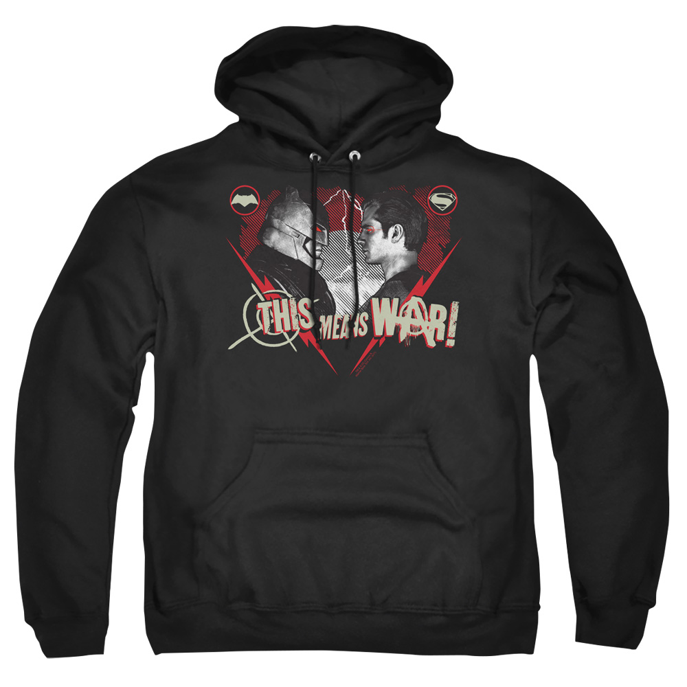 BVS132-AFTH-3 Batman vs Superman This Means War Adult Pullover Hoodie, Black - Large