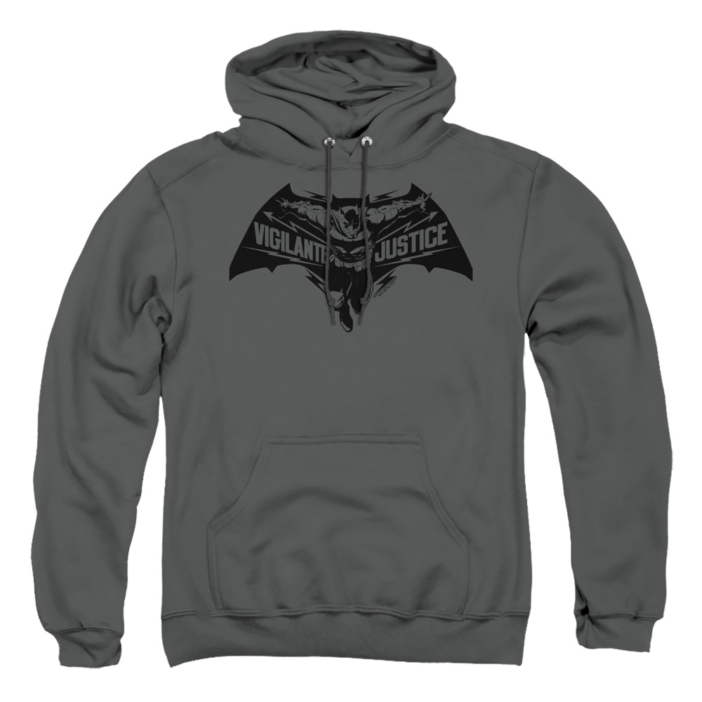 BVS186-AFTH-3 Batman vs Superman Vigilante Justice Adult Pullover Hoodie, Charcoal - Large