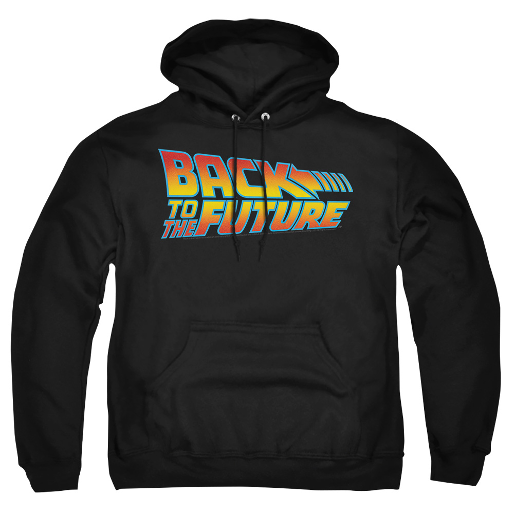 UNI340-AFTH-5 Back to the Future Logo Adult Pullover Hoodie, Black - 2X