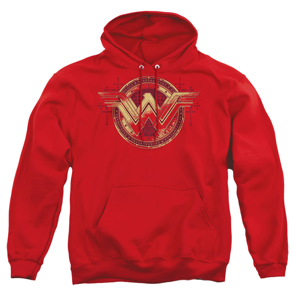 BVS187-AFTH-4 Batman vs Superman Wonder Shield Adult Pullover Hoodie, Red - Extra Large