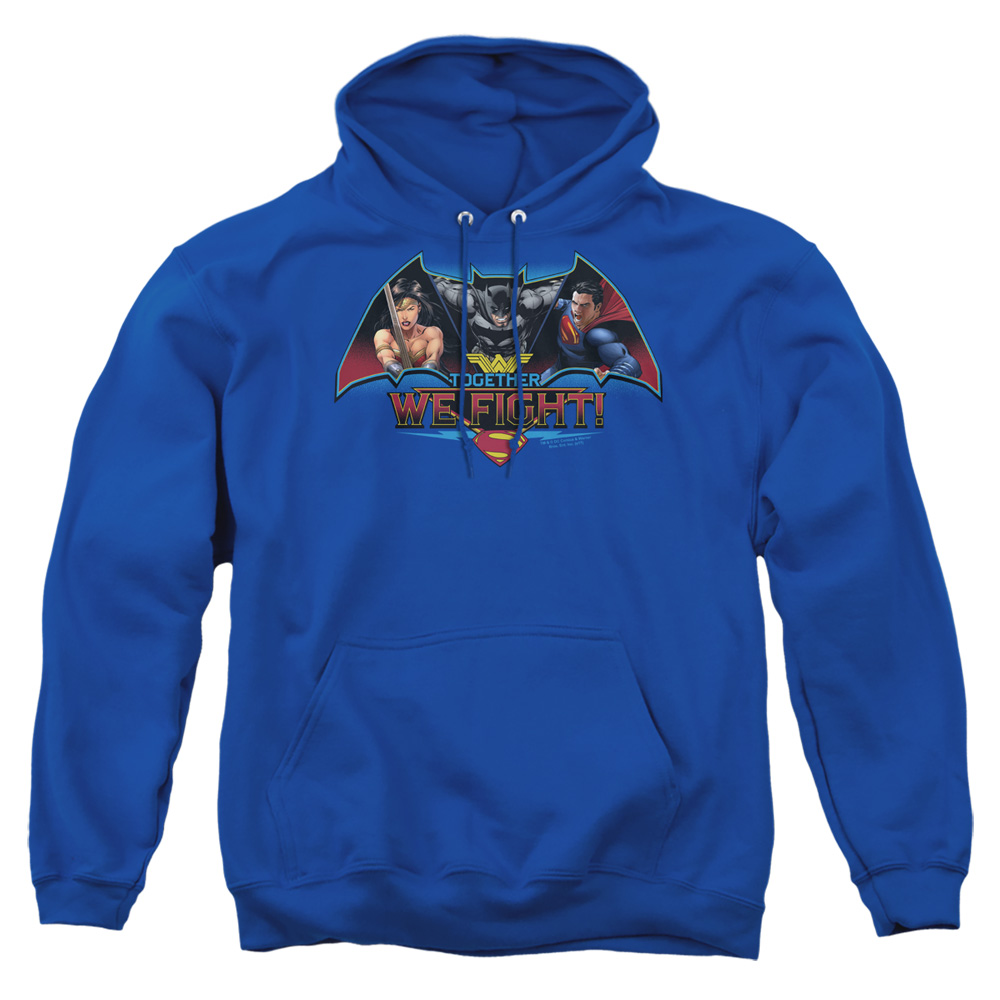 BVS203-AFTH-4 Batman vs Superman Together We Fight Adult Pullover Hoodie, Royal - Extra Large