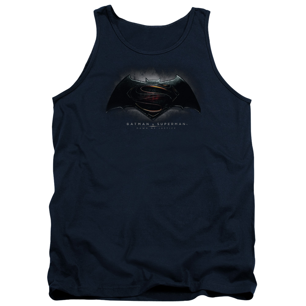 BVS106D-TK-5 Batman vs Superman Logo Adult Tank Top, Navy - 2X