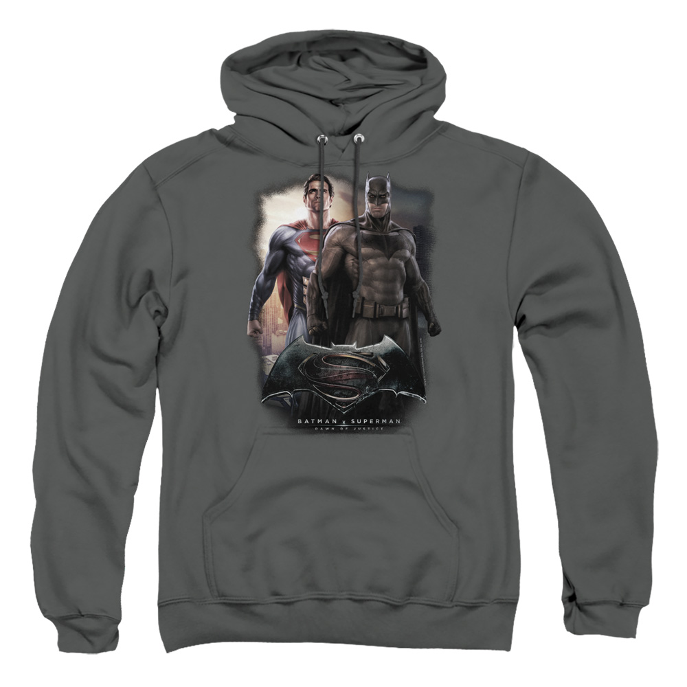 BVS136C-AFTH-4 Batman vs Superman Dawn Adult Pullover Hoodie, Charcoal - Extra Large
