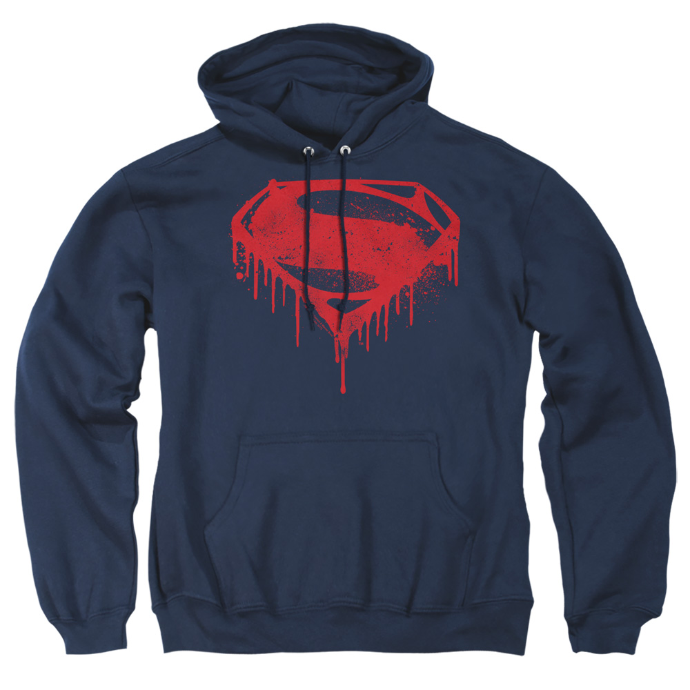 BVS120B-AFTH-3 Batman vs Superman Splattered Adult Pullover Hoodie, Navy - Large