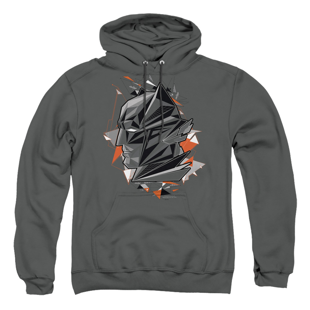 BVS129B-AFTH-4 Batman vs Superman Bat Head Tech Adult Pullover Hoodie, Charcoal - Extra Large