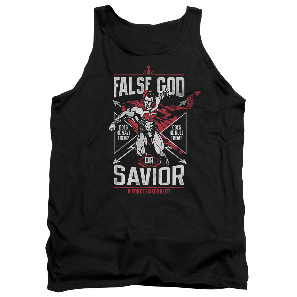 BVS185-TK-2 Batman vs Superman False God or Savior Adult Tank Top, Black - Medium