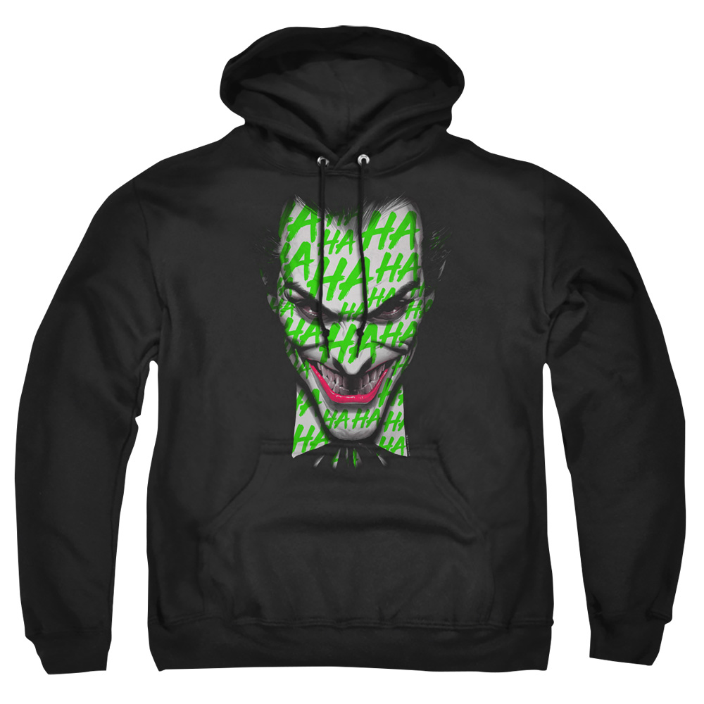 BM2977-AFTH-2 Batman HA HA Smile Adult Pullover Hoodie, Black - Medium