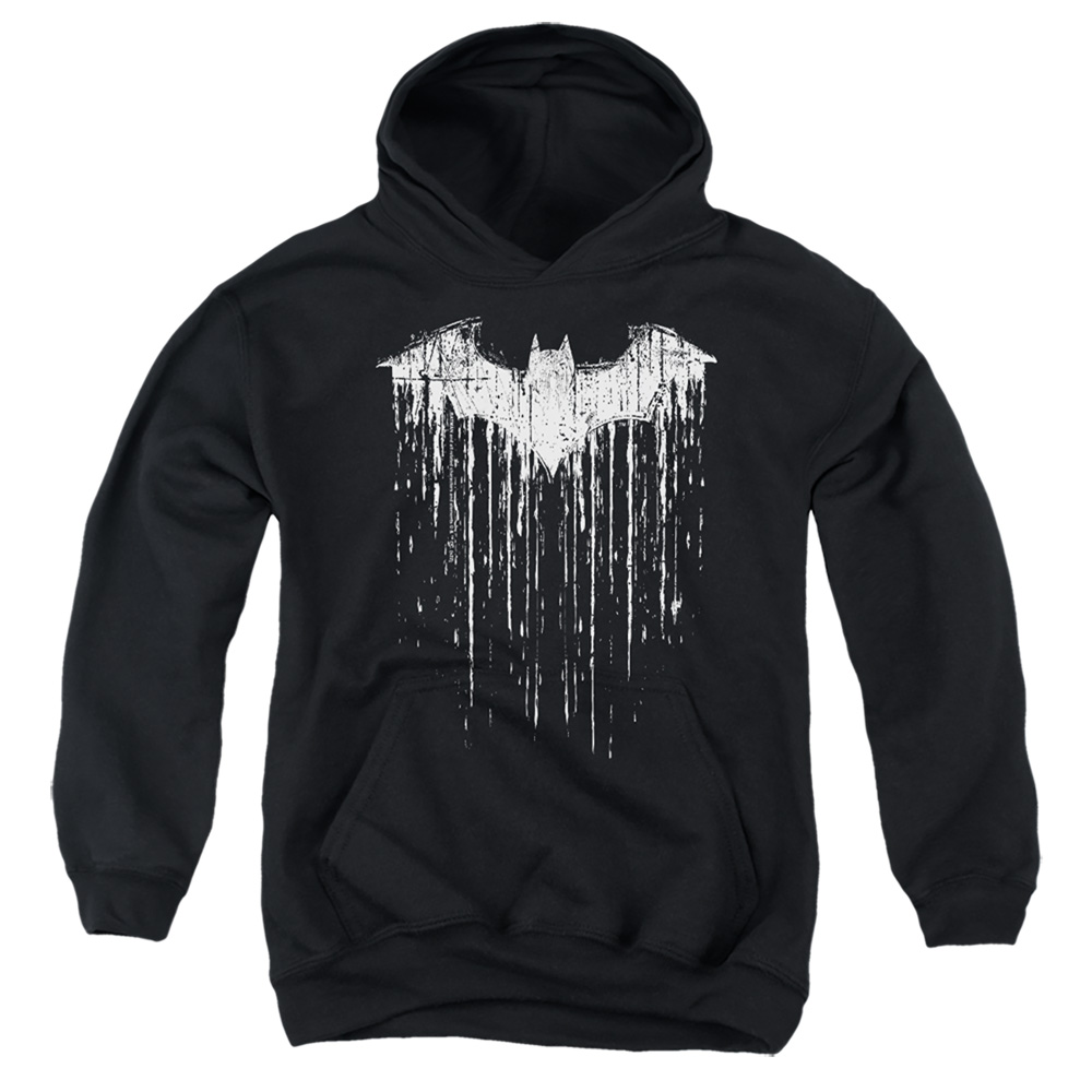BM3434-YFTH-2 Batman Paint 1 Youth Hooded Sweatshirt, Black - Medium